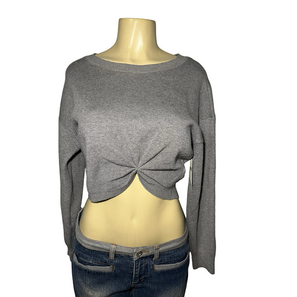 Anthropologie Sweater Womens XS Gray Twist Front Crop Pullover Long Sleeve - Picture 1 of 12